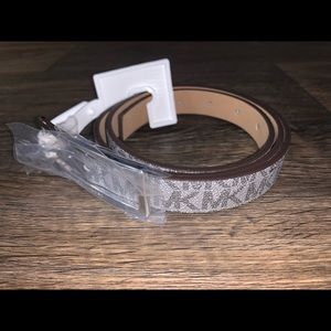 Michael Kors MK Logo Silver Skinny Belt Rectangle Buckle